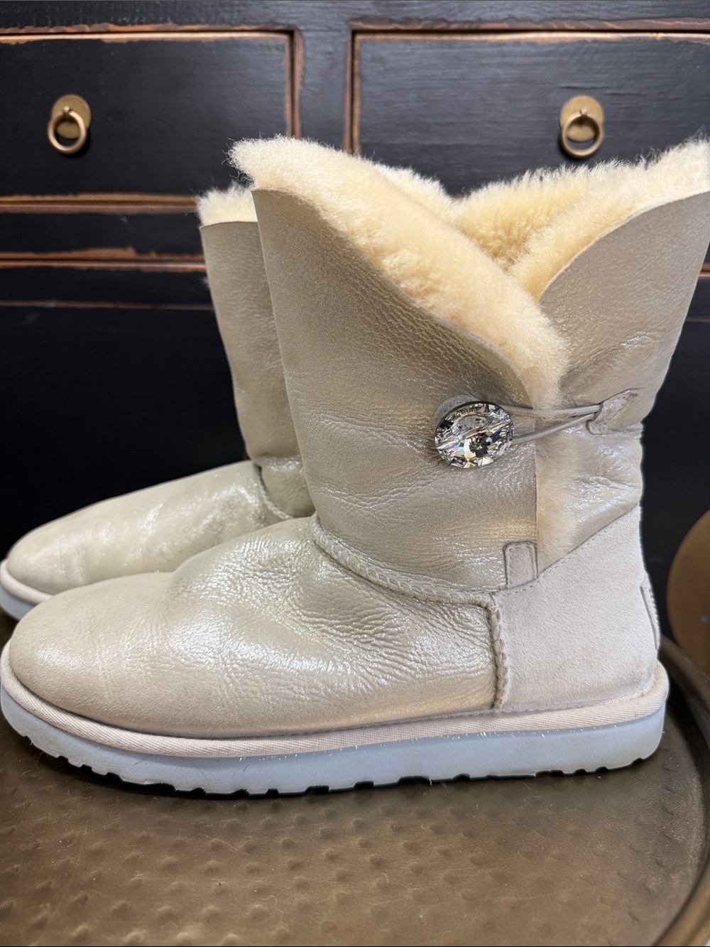 UGG Bailey Button Short Shearling Metallic Gold Boot